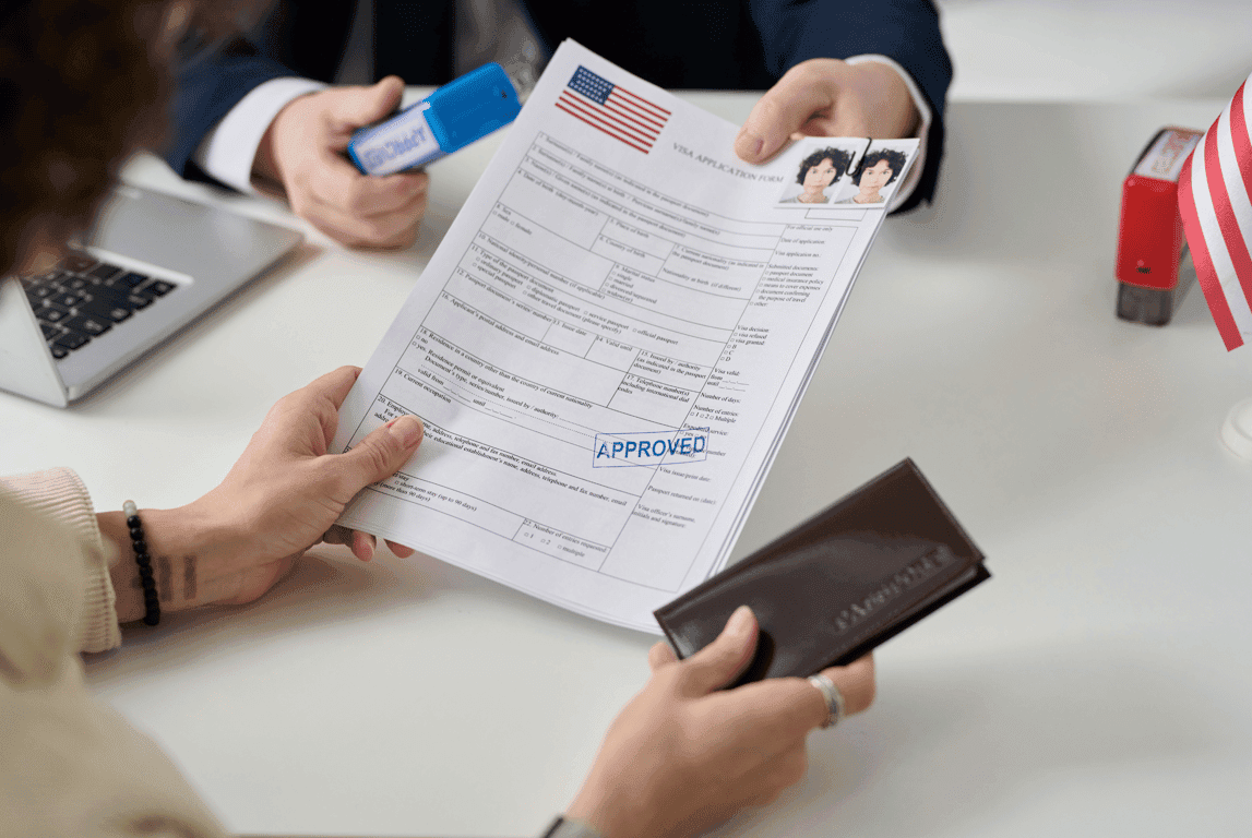 US visa interview with approval document.