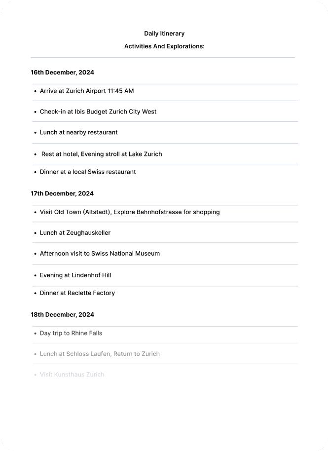 Day-to-Day Itineraries